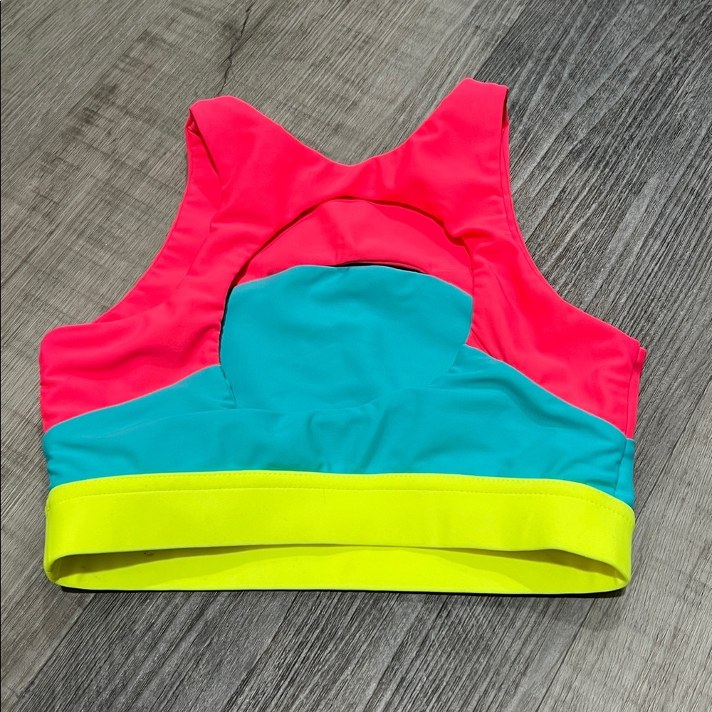 Purple Pixies Trifecta Top coral flame/neon yellow/turquoise size CM - Picture 3 of 4